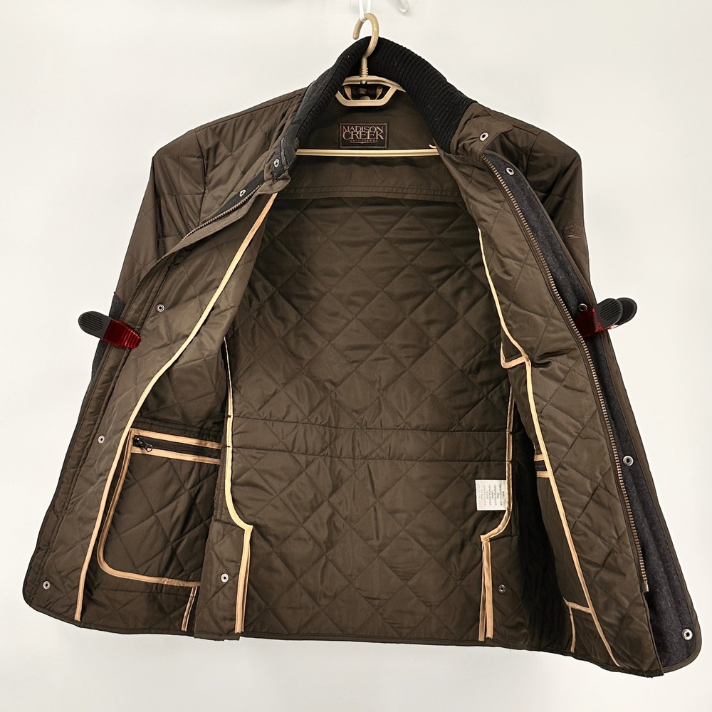 Madison Creek Outfitters Mens Large Quilted Jacket Olive Green Elbow Patches‎ - Picture 4 of 13